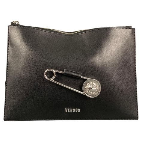 VERSUS by GIANNI VERSACE Black Leather Safety Pin Wristlet 